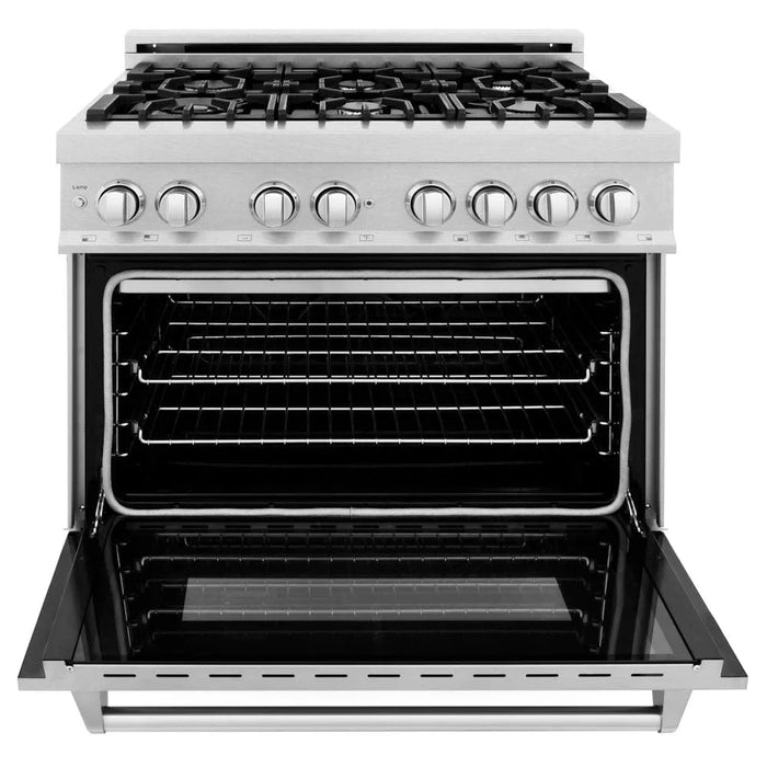 ZLINE 36" Dual Fuel Range, Snow Stainless, Snow Stainless Door, Griddle RAS-SN-GR-36