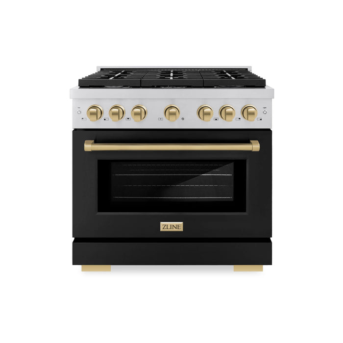 ZLINE 36"Paramount Dual Fuel Range Stainless Steel Black Matte Champagne Bronze SDRZ-BLM-36-CB