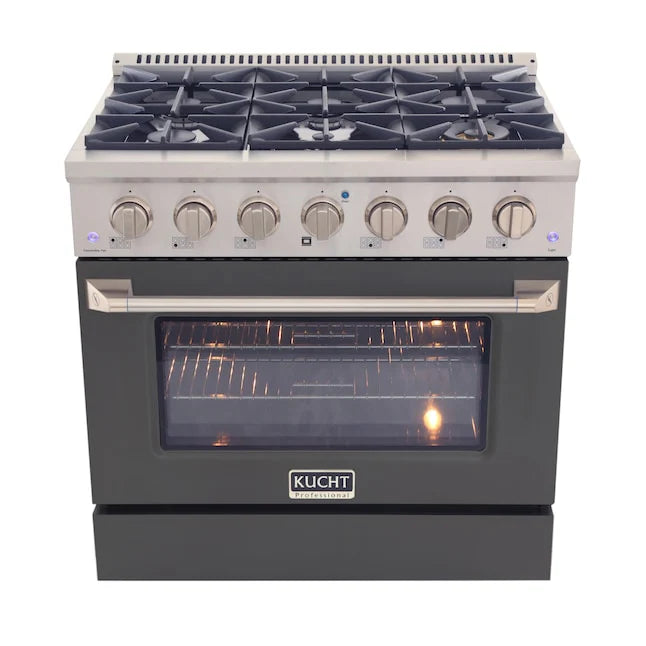 Kucht 36" Gas Range, Stainless Steel with Grey Oven Door, KNG361-GR