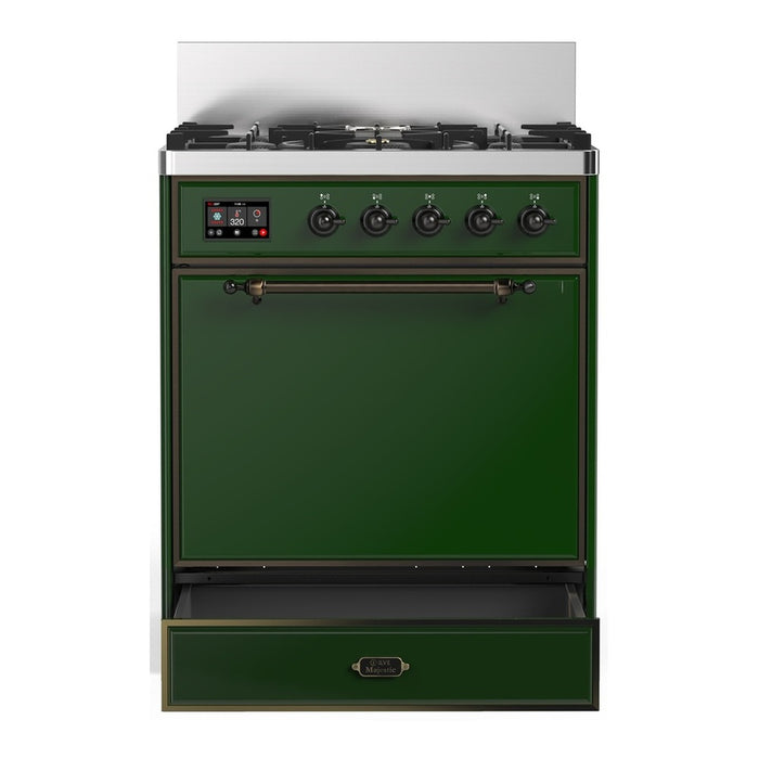ILVE Majestic III 30" Dual Fuel Range, Emerald Green Burnished Trim UM30QNR3EGB