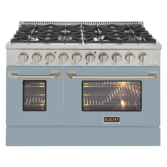 Kucht 48" Propane Range in Stainless Steel, Light Blue Doors, KNG481/LP-LB