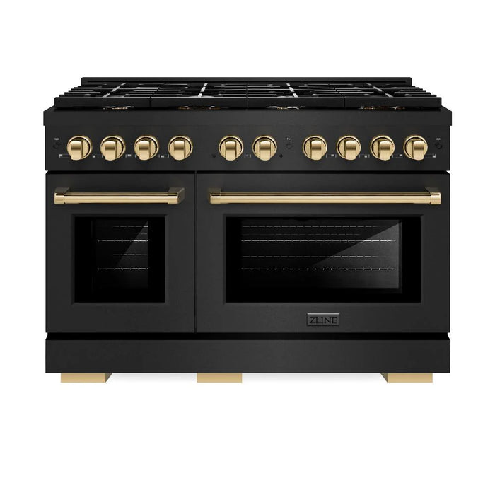 ZLINE 48"Paramount Dual Fuel Range Black Stainless Steel, Gold SDRBZ-48-G