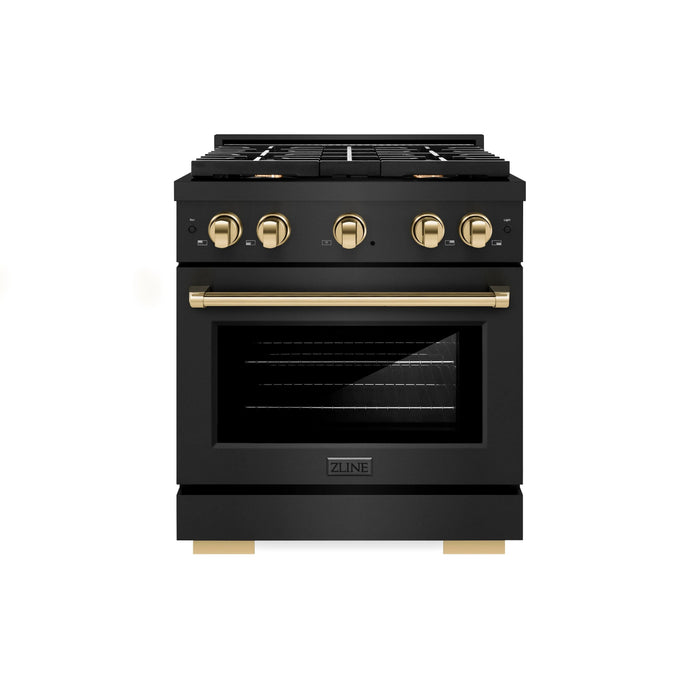 ZLINE 30"Paramount Dual Fuel Range Black Stainless Steel, Gold SDRBZ-30-G