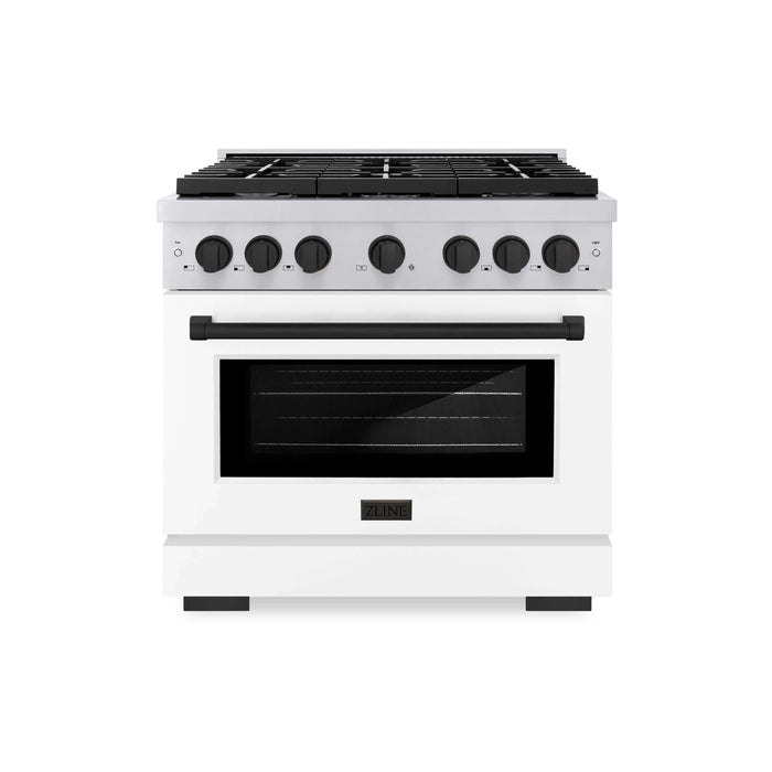 ZLINE 36"Paramount Dual Fuel Range White Matte Matte Black SDRZ-WM-36-MB