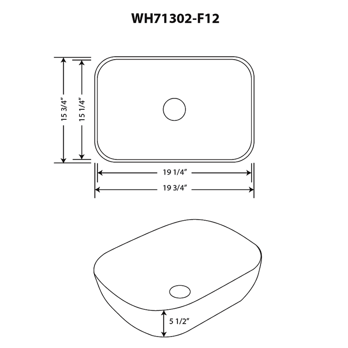 Whitehaus 16" Isabella Plus Collection Rectangular Above Mount Basin, Center Drain WH71302-F12