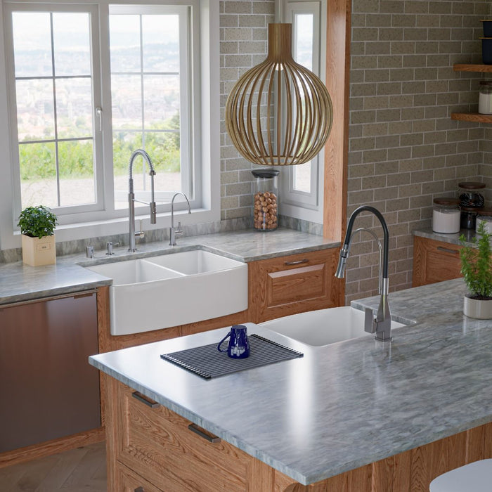 ALFI Brand White Smooth Curved Apron 33" Double Bowl Fireclay Farm Sink ABFC3320D-W