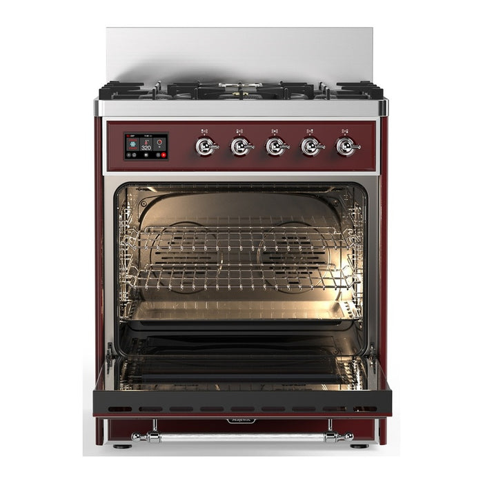 ILVE Majestic III 30" Dual Fuel Range, Burgundy, Chrome Trim UM30NR3BUC