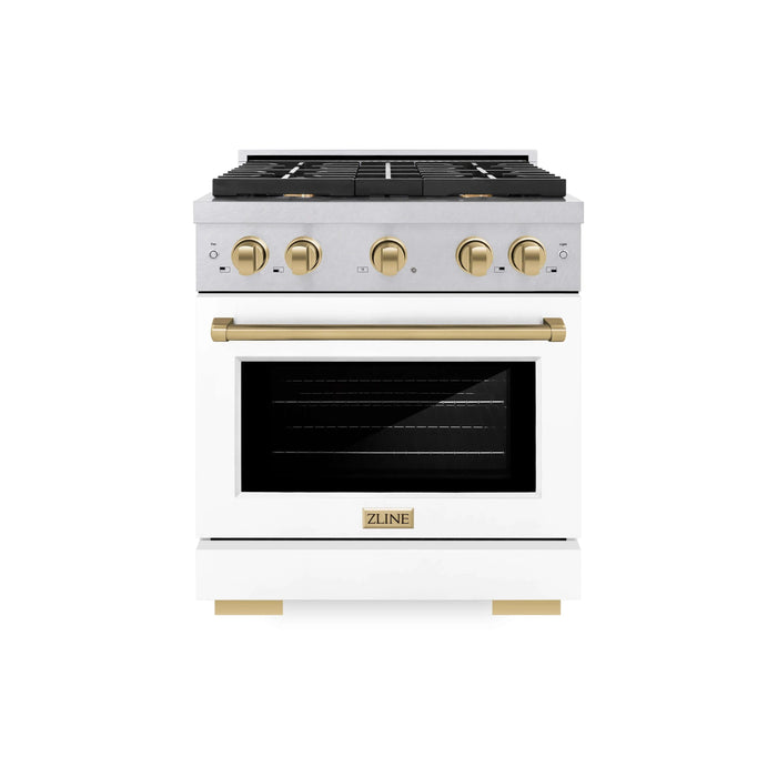 ZLINE 30"Paramount Dual Fuel Range DuraSnow® White Matte, Champagne Bronze SDRSZ-WM-30-CB