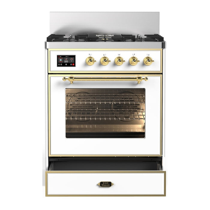 ILVE Majestic III 30" Dual Fuel Range, White Brass Trim UM30NR3WHG