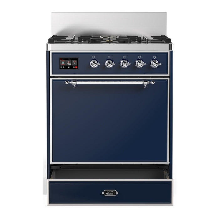 ILVE Majestic III 30" Dual Fuel Range, Midnight Blue Chrome Trim UM30QNR3MBC