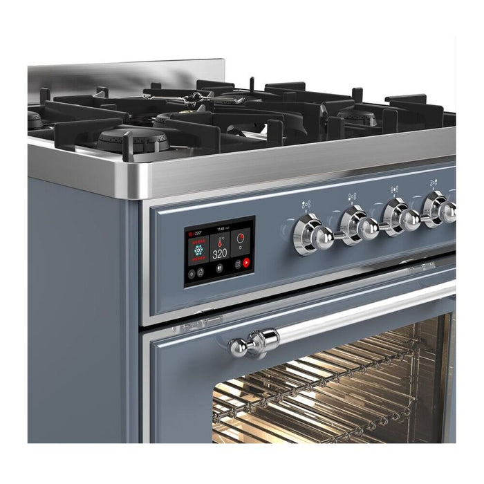 ILVE Majestic II 30" Dual Fuel Freestanding Range, Blue Grey, Chrome Trim UM30DNE3BGC