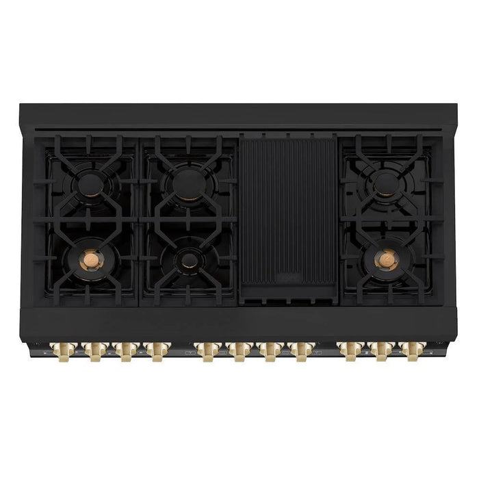 ZLINE Autograph Edition 48"Kitchen Package, Black Stainless Steel Dual Fuel Range, Range Hood, Dishwasher and Refrigeration, 4AKPR-RABRHDWV48-G