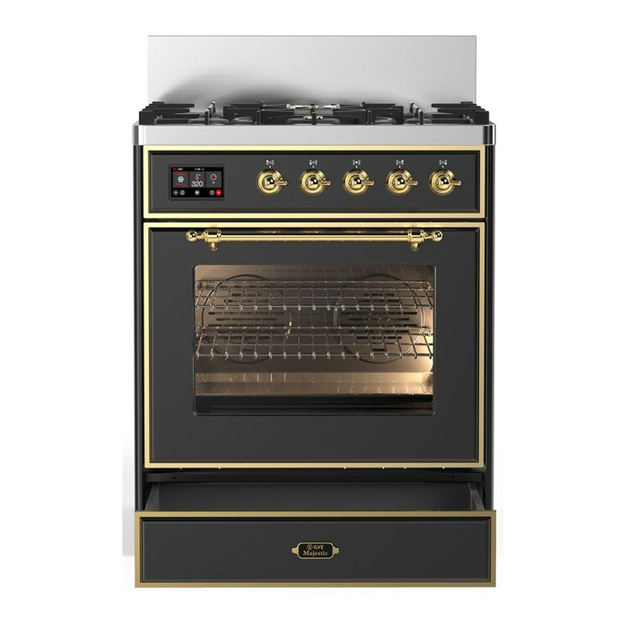 ILVE Majestic III 30" Dual Fuel Range Matte Graphite Brass Trim UM30NR3MGG