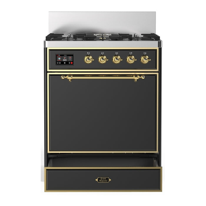 ILVE Majestic III 30" Dual Fuel Range, Matte Graphite Brass Trim UM30QNR3MGG