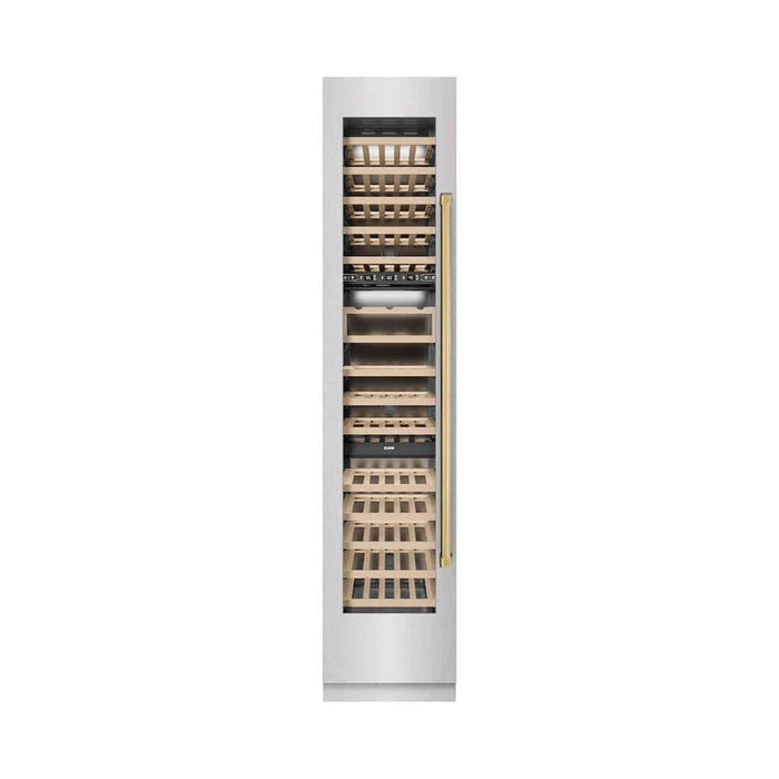 ZLINE 18"Triple Zone 68 Bottle Left Hinge Column Wine Cooler, DuraSnow® Stainless Steel Polished Gold RCWVLZ-SN-18-G
