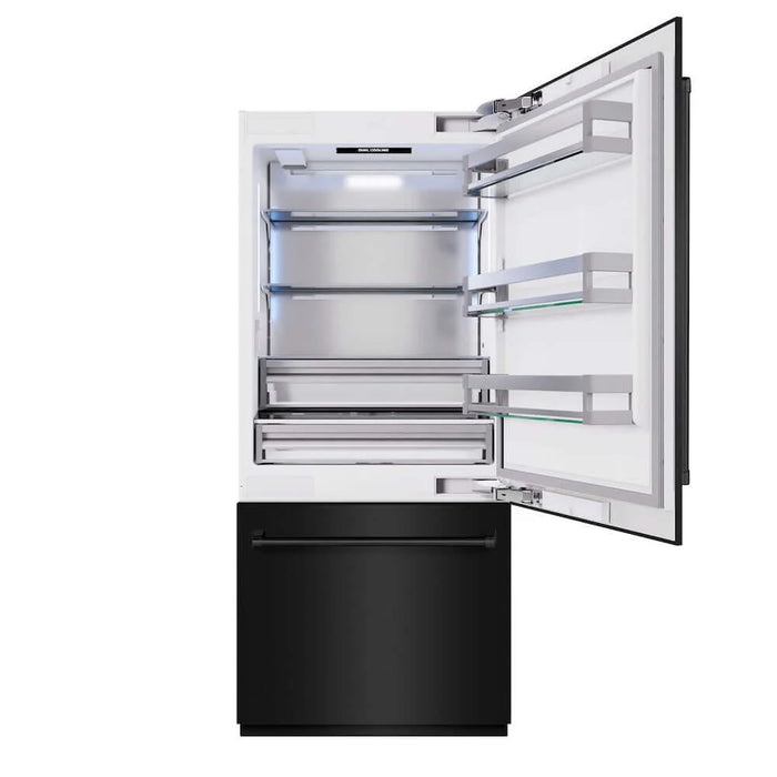 ZLINE 36" Built-In Bottom Freezer Refrigerator, Water Dispenser, Ice Maker, Black Stainless Steel, RBIT-BS-36