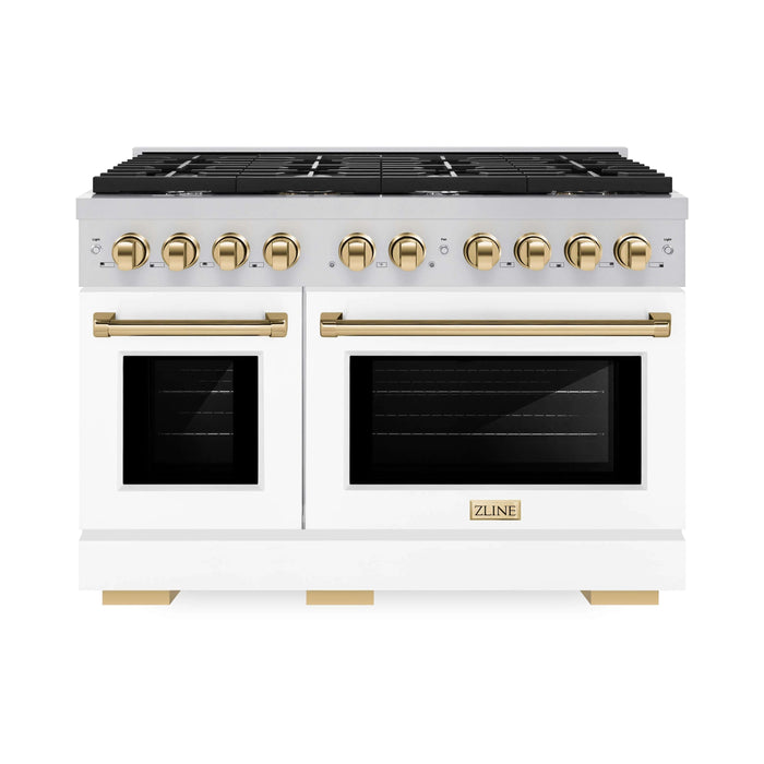 ZLINE 48"Paramount Dual Fuel Range White Matte Gold SDRZ-WM-48-G