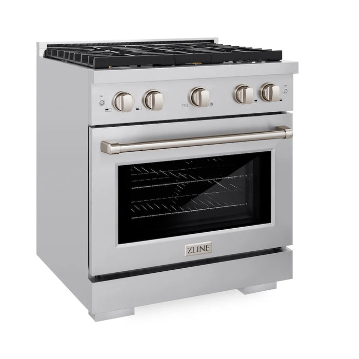 ZLINE 30"Paramount Dual Fuel Range Stainless Steel, Brass Burner, SDR-BR-30