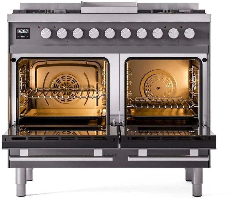 ILVE 40"Professional Plus Liquid Propane Dual Fuel Range, Matte Graphite UPD40FWMPMGLP