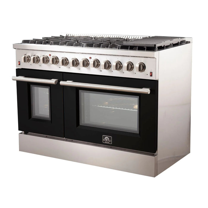 FORNO Galiano 48" Dual Fuel Range, Black, FFSGS6156-48BLK