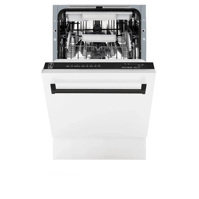 ZLINE Autograph 18" Dishwasher White Door, Black Handle DWVZ-WM-18-MB