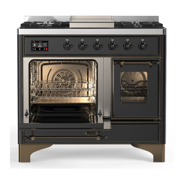 ILVE Majestic III 40" Dual Fuel, Range, Matte Graphite, Burnished Trim UMD40FNR3MGB