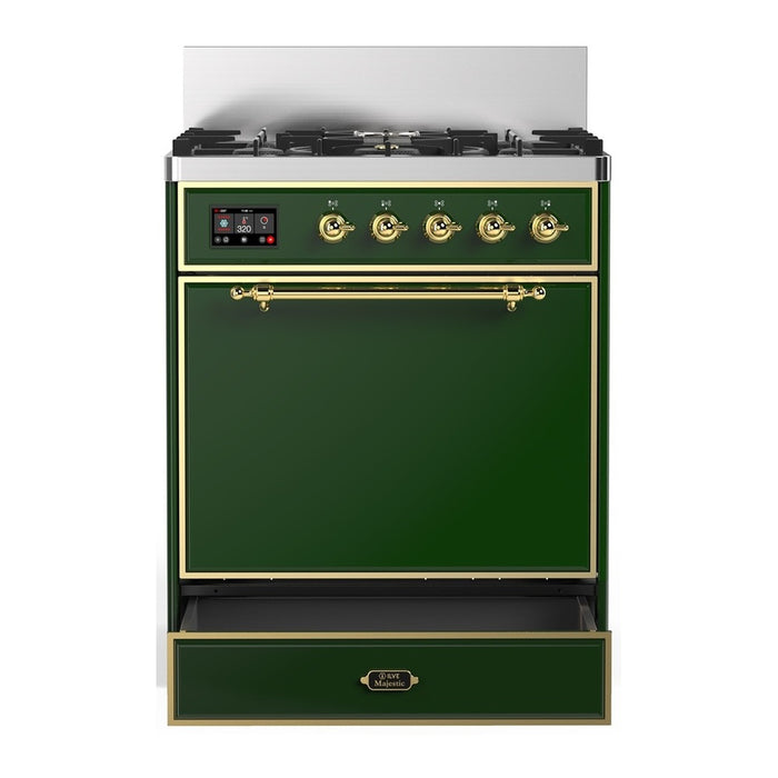 ILVE Majestic III 30" Dual Fuel Range, Emerald Green Brass Trim UM30QNR3EGG