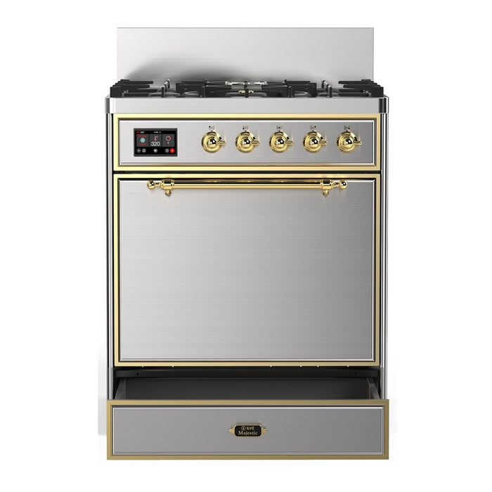 ILVE Majestic III 30" Dual Fuel Range, Stainless Steel Brass Trim UM30QNR3SSG