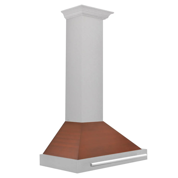 ZLINE Convertible Satin Stainless Steel Wall Mount Range Hood, Copper Shell, Stainless Steel Handle KB4SNX-C