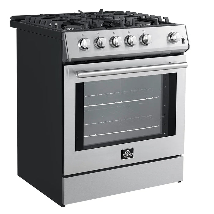 Forno Espresso 30” Gas Range, Stainless Steel, Silver Handles, FFSGS1116-30