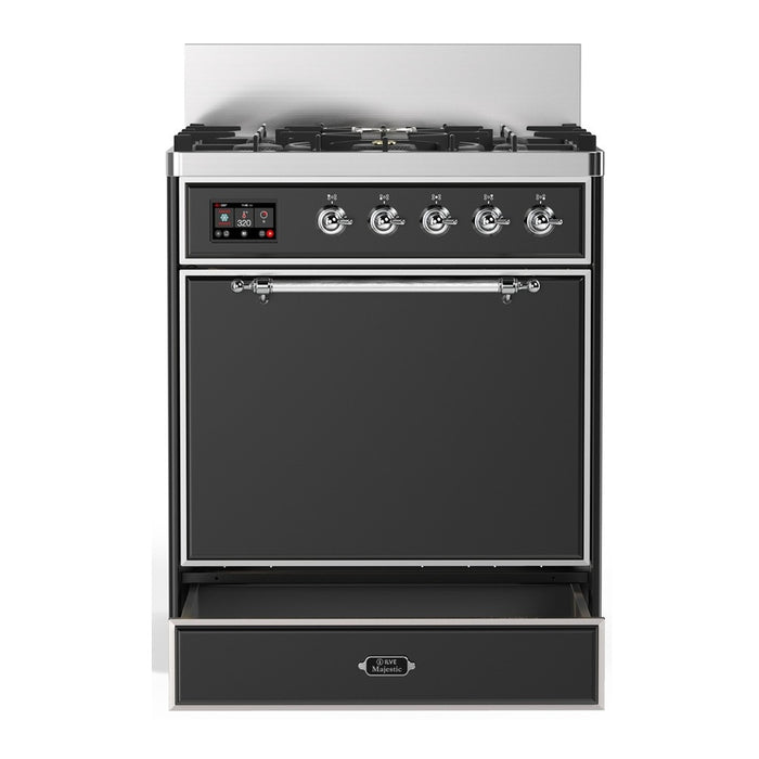 ILVE Majestic III 30" Dual Fuel Range, Matte Graphite Chrome Trim UM30QNR3MGC