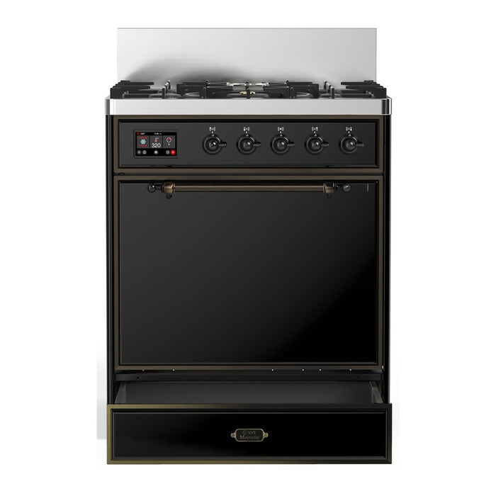 ILVE Majestic III 30" Dual Fuel Range, Glossy Black Burnished Trim UM30QNR3BKB