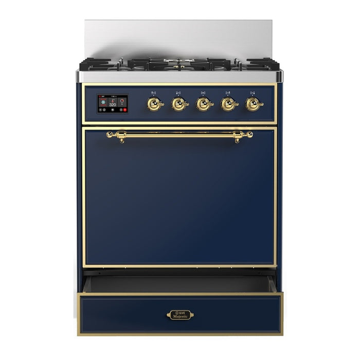 ILVE Majestic III 30" Dual Fuel Range, Midnight Blue Brass Trim UM30QNR3MBG