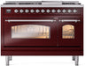 ILVE Nostalgie II 48" Dual Fuel Liquid Propane Range, Burgundy, Chrome Trim ILVE UP48FNMPBUCLP ILVE