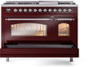 ILVE Nostalgie II 48" Dual Fuel Liquid Propane Range, Burgundy, Chrome Trim ILVE UP48FNMPBUCLP ILVE