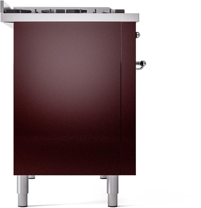 ILVE Nostalgie II 48" Dual Fuel Liquid Propane Range, Burgundy, Chrome Trim ILVE UP48FNMPBUCLP ILVE