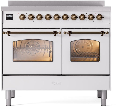 ILVE Nostalgie II 40" Electric Range, White, Bronze Trim UPDI406NMPWHB ILVE