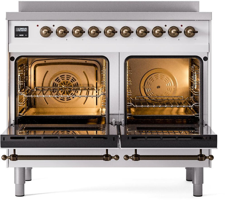 ILVE Nostalgie II 40" Electric Range, White, Bronze Trim UPDI406NMPWHB ILVE