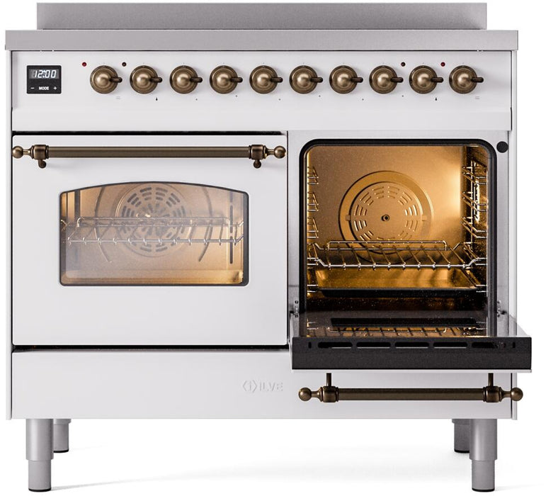 ILVE Nostalgie II 40" Electric Range, White, Bronze Trim UPDI406NMPWHB ILVE