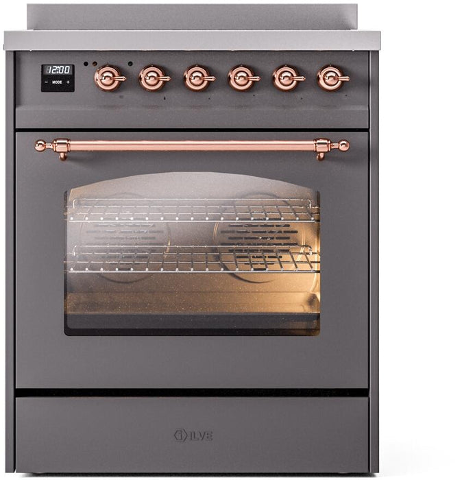 ILVE Nostalgie II 30" Electric Range, Matte Graphite, Copper Trim UPI304NMPMGP ILVE