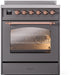 ILVE Nostalgie II 30" Electric Range, Matte Graphite, Copper Trim UPI304NMPMGP ILVE