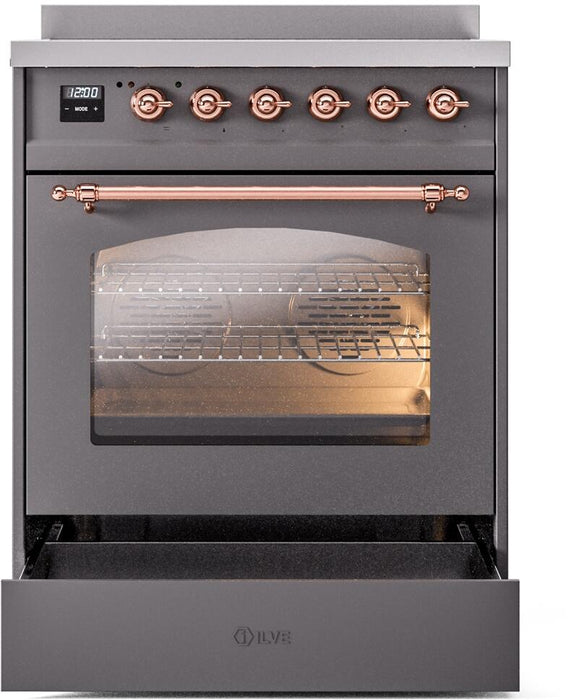 ILVE Nostalgie II 30" Electric Range, Matte Graphite, Copper Trim UPI304NMPMGP ILVE