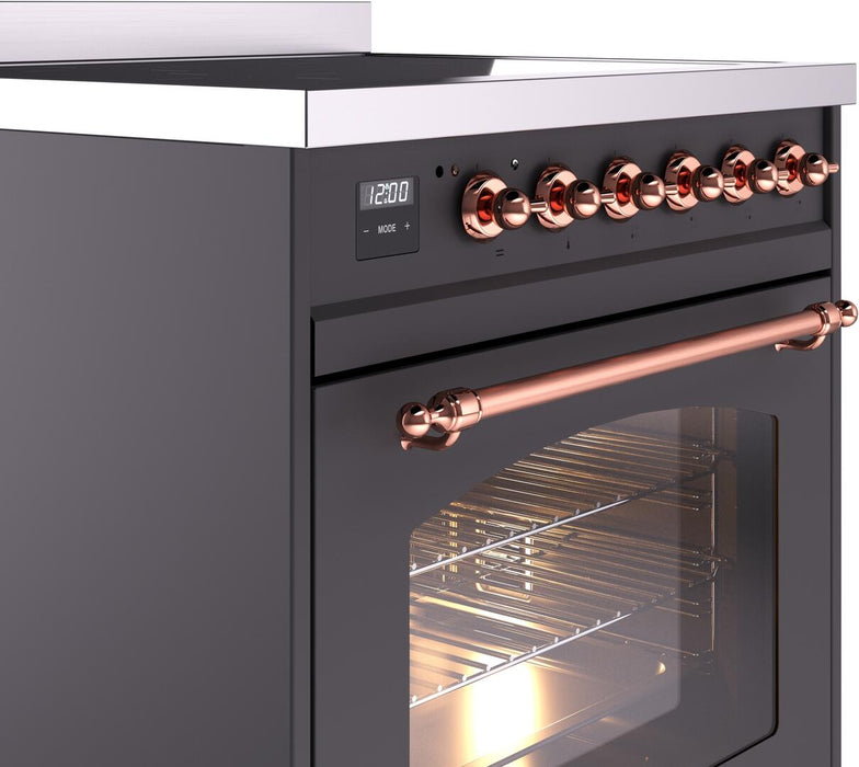 ILVE Nostalgie II 30" Electric Range, Matte Graphite, Copper Trim UPI304NMPMGP ILVE