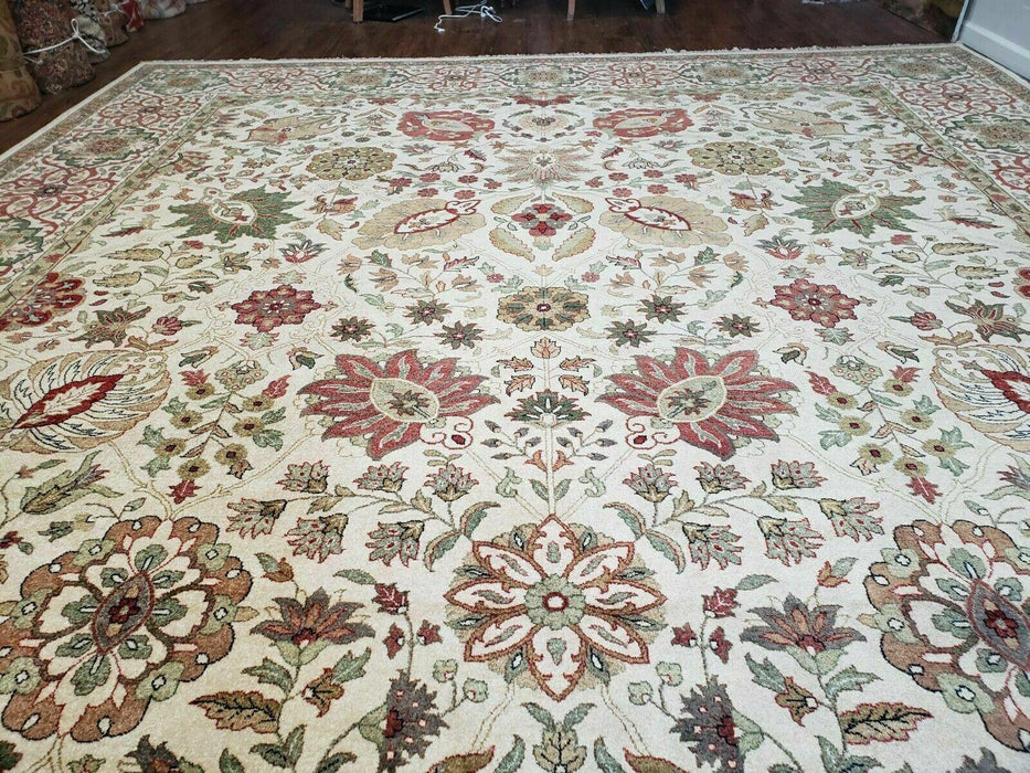12' X 15' One-of-a-Kind Indian Hand-Knotted Wool Rug Hand Made Floral Ivory Nice