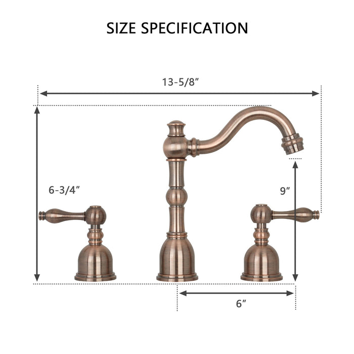 Two-Handle Antique Copper Widespread Bathroom Sink Faucet - AK41518AC