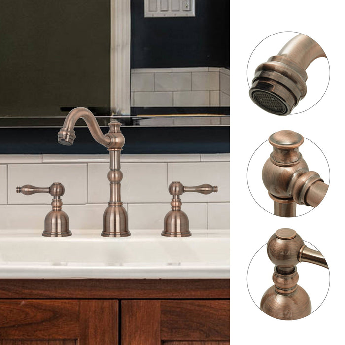Two-Handle Antique Copper Widespread Bathroom Sink Faucet - AK41518AC