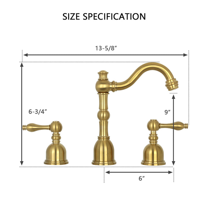 Two-Handle Brushed Gold Widespread Bathroom Sink Faucet - AK41518BTG