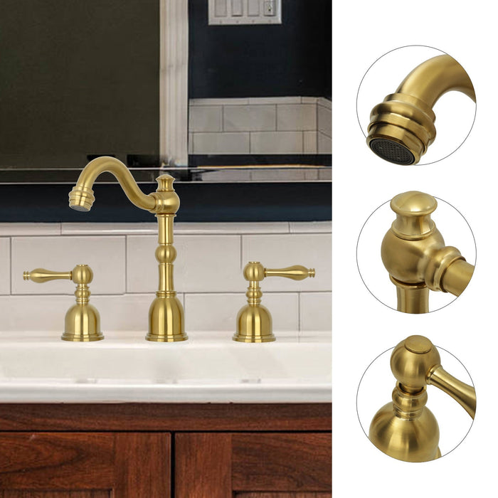 Two-Handle Brushed Gold Widespread Bathroom Sink Faucet - AK41518BTG