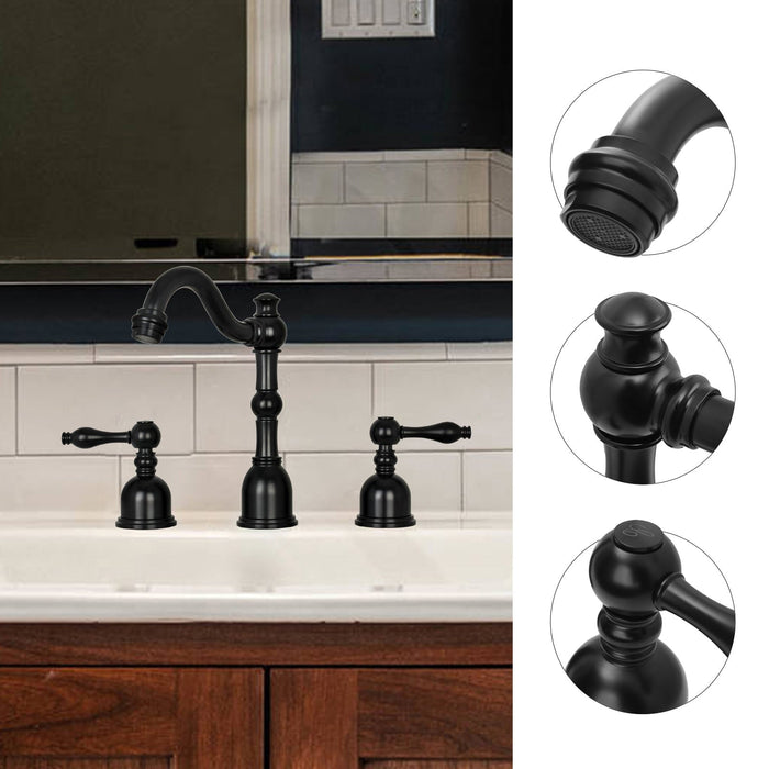 Two-Handle Matte Black Widespread Bathroom Sink Faucet - AK41518MB