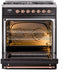 ILVE Nostalgie II 30" Dual Fuel Natural Gas Range, Glossy Black, Copper Trim ILVE UP30NMPBKP ILVE